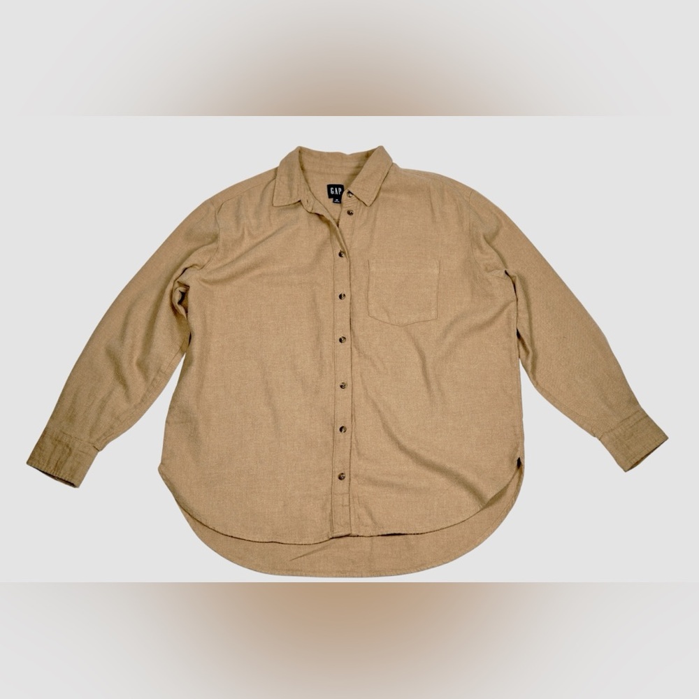 GAP Camel Heather Flannel Women’s Button-Up Shirt 100% Cotton – Size M - Picture 8 of 16